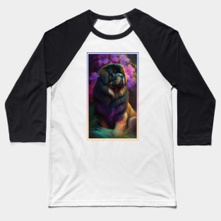 Tibetan Mastiff Dog Vibrant Tropical Flower Tall Digital Oil Painting Portrait Baseball T-Shirt